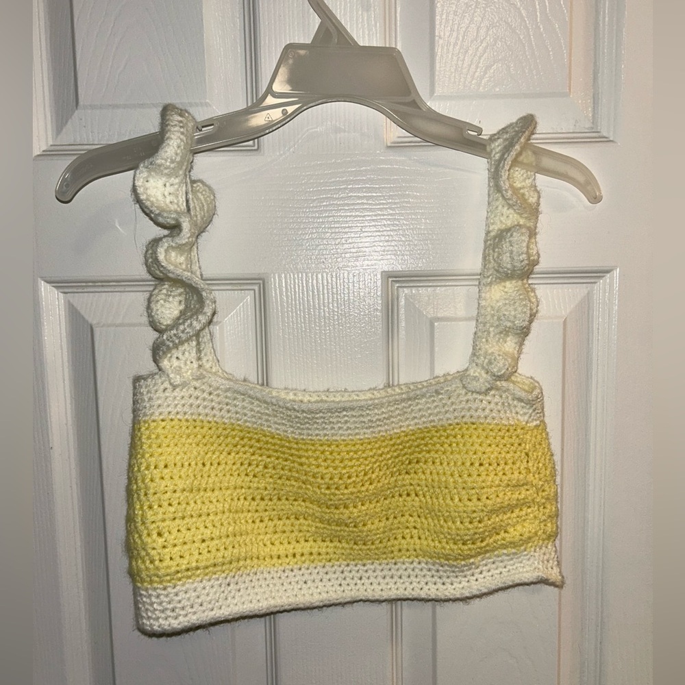 Handmade Crocheted Yellow & White Bralette Top